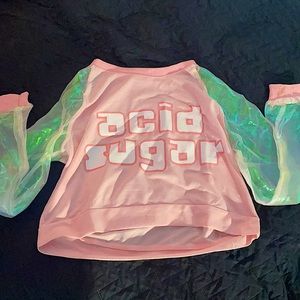 acid sugar crop top sheer holo sleeves
